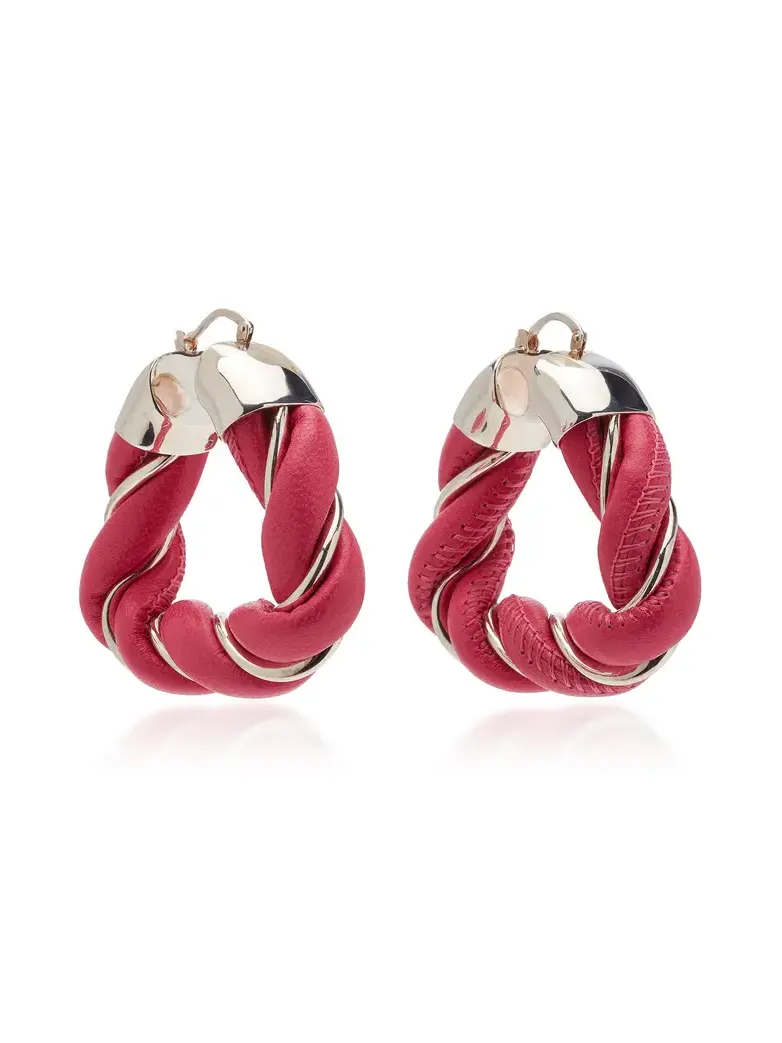 Twist Triangle Leather-Trimmed Sterling Silver Earrings Twist Triangle Leather-Trimmed Sterling Silver Earrings
