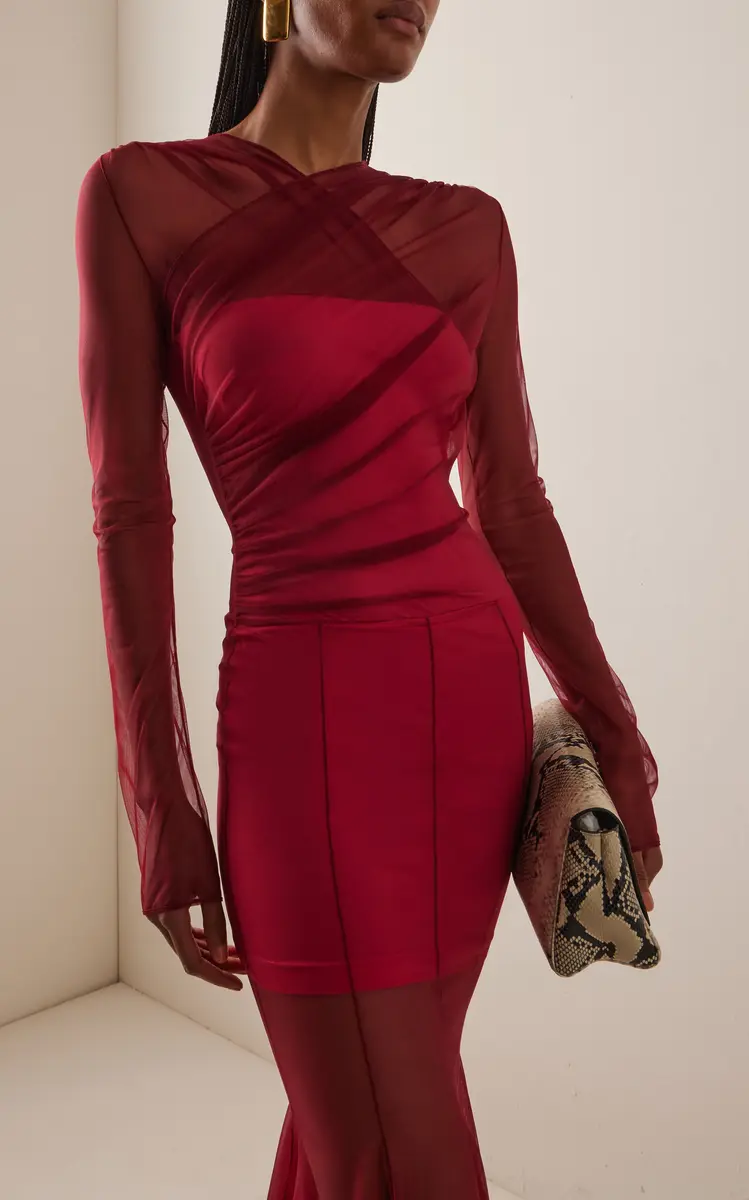 Nensi Dojaka Draped Tulle Midi Dress | Thumbnail 3