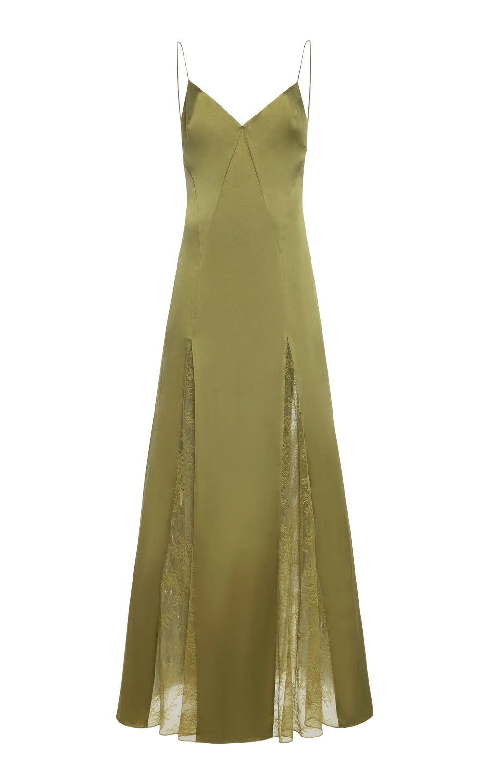 Staud Exclusive Trinity Lace-Inset Silk Maxi Slip Dress