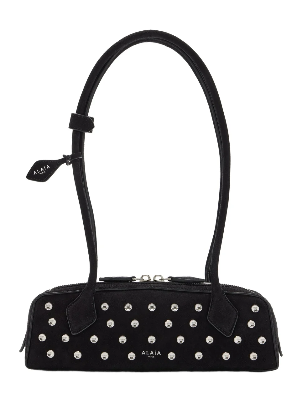ALAÏA Exclusive Le Teckel Small Studded Suede Shoulder Bag