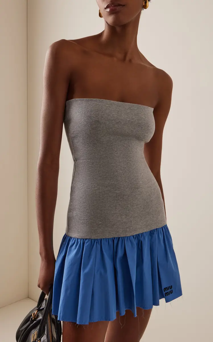 Miu Miu Jersey and Poplin Mini Dress | Thumbnail 3 Miu Miu Jersey and Poplin Mini Dress | Thumbnail 3