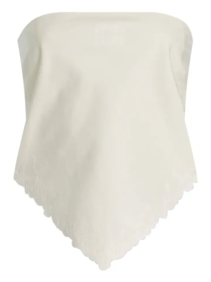 Strapless Embroidered Cotton-Linen Bandana Top