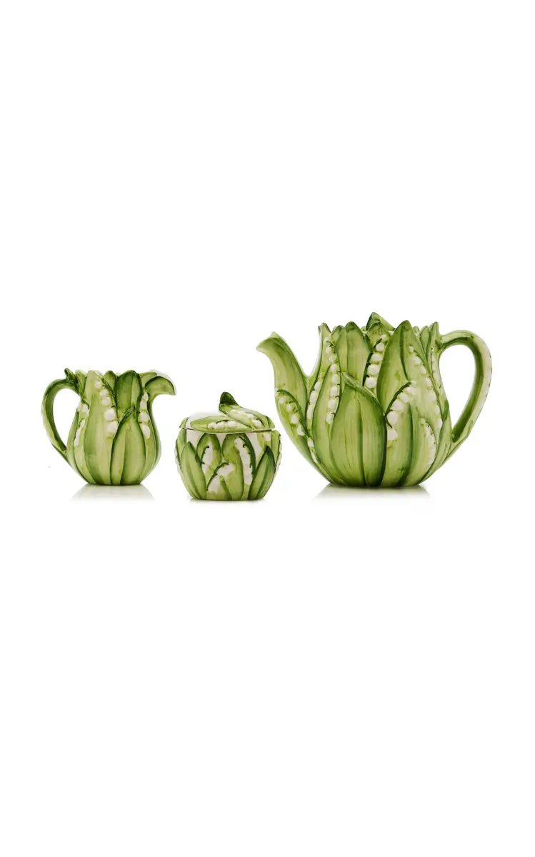 Moda Domus Lily Of The Valley Ceramic Teapot; Cream; and Sugar Set | Thumbnail 7 Moda Domus Lily Of The Valley Ceramic Teapot; Cream; and Sugar Set | Thumbnail 7