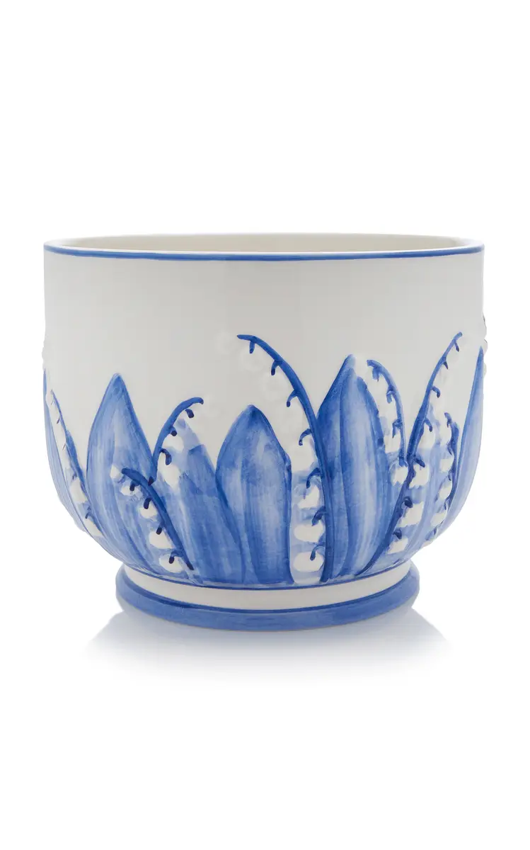 Moda Domus Lily Of The Valley Large Ceramic Cachepot - Blue | Thumbnail 2 Moda Domus Lily Of The Valley Large Ceramic Cachepot - Blue | Thumbnail 2