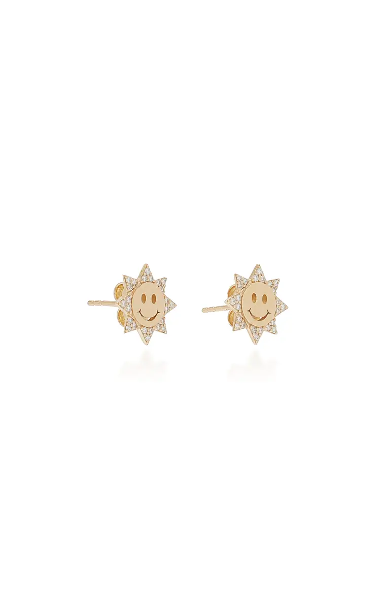 Sydney Evan Happy Face Sun 14K Gold Diamond Stud Earrings | Thumbnail 3 Sydney Evan Happy Face Sun 14K Gold Diamond Stud Earrings | Thumbnail 3