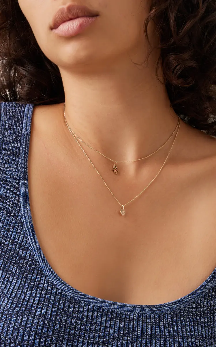 Sydney Evan Baby Robot Charm Tiffany Chain 14K Gold Diamond Necklace | Thumbnail 2