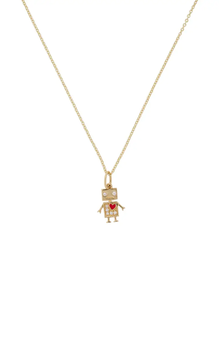 Sydney Evan Baby Robot Charm Tiffany Chain 14K Gold Diamond Necklace | Thumbnail 3