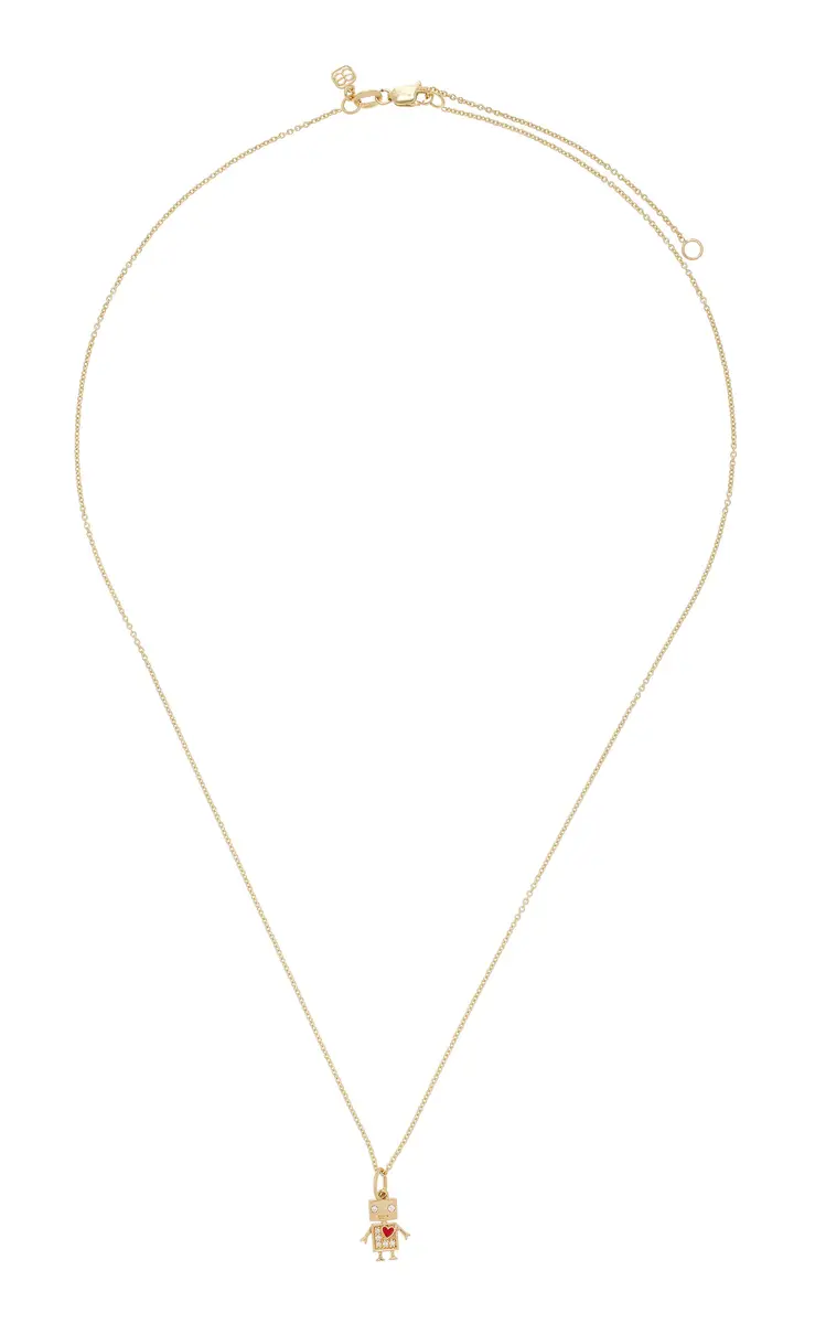 Sydney Evan Baby Robot Charm Tiffany Chain 14K Gold Diamond Necklace