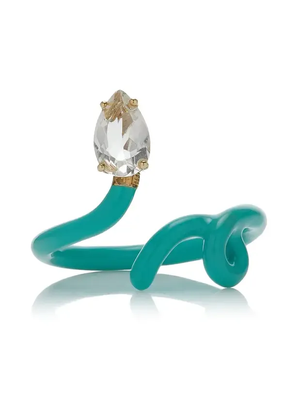 Enameled 9K Yellow Gold Crystal Ring Enameled 9K Yellow Gold Crystal Ring