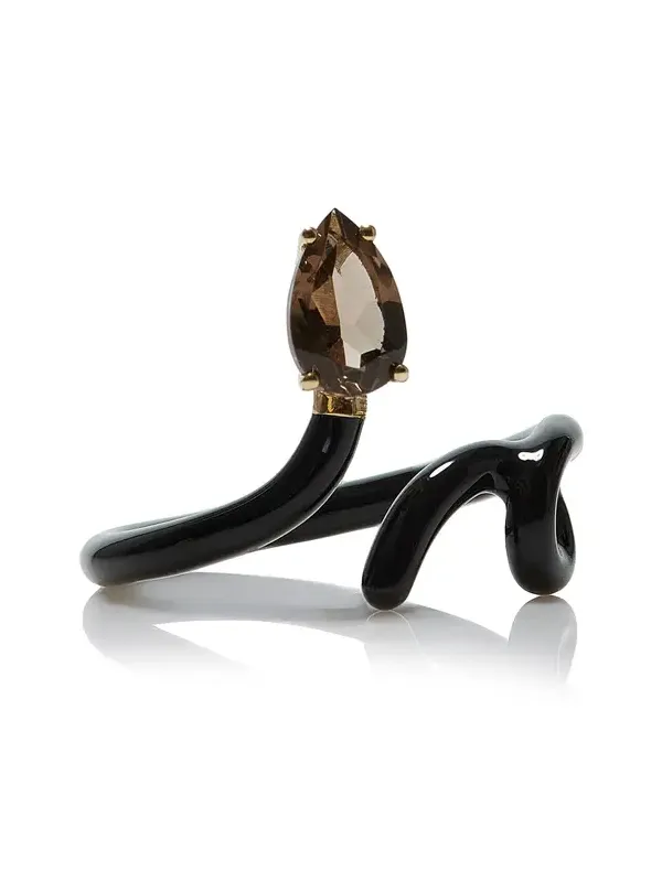 9K Yellow Gold and Silver Black Enamel Quartz Ring 9K Yellow Gold and Silver Black Enamel Quartz Ring