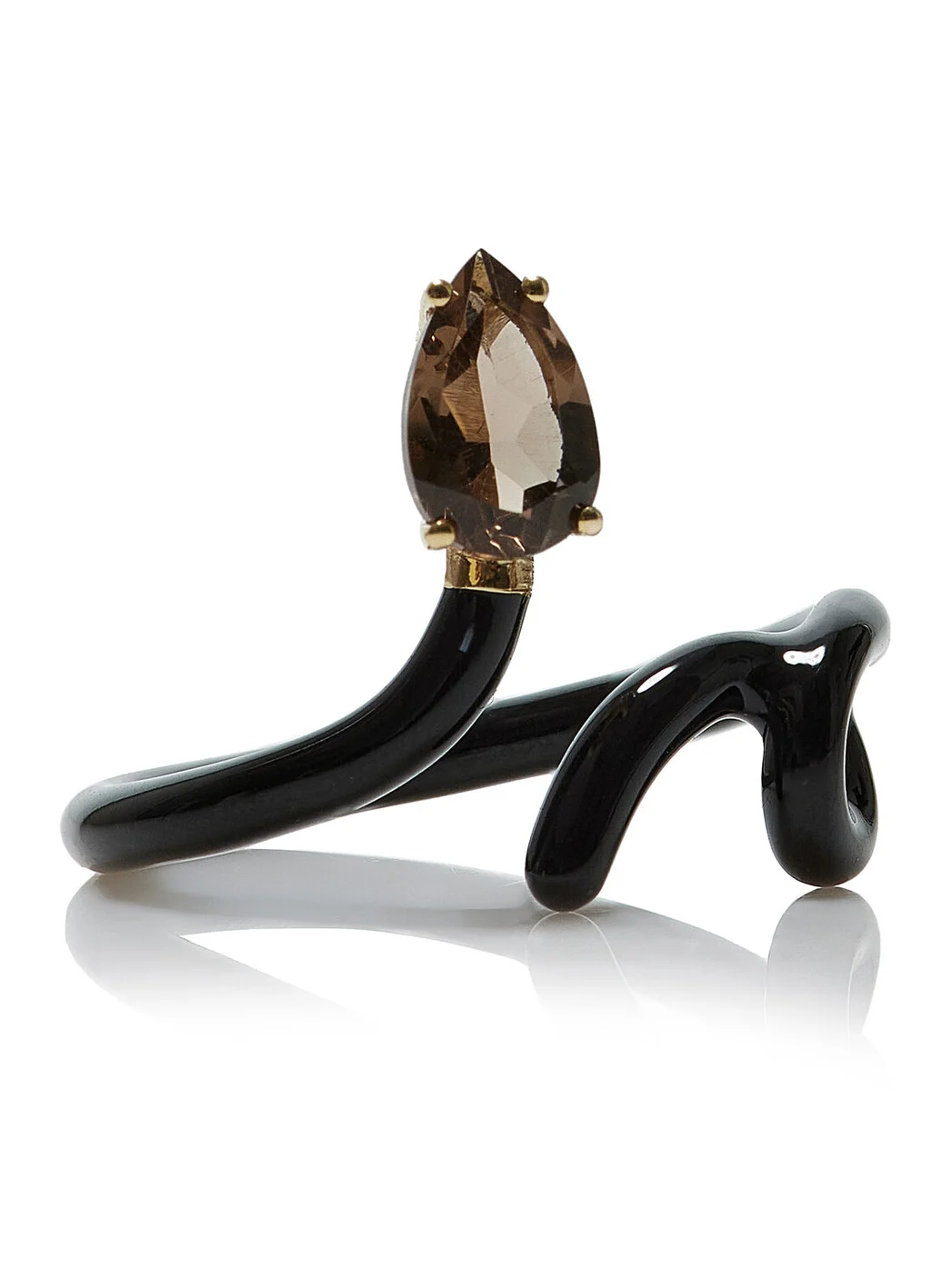 9K Yellow Gold and Silver Black Enamel Quartz Ring 9K Yellow Gold and Silver Black Enamel Quartz Ring