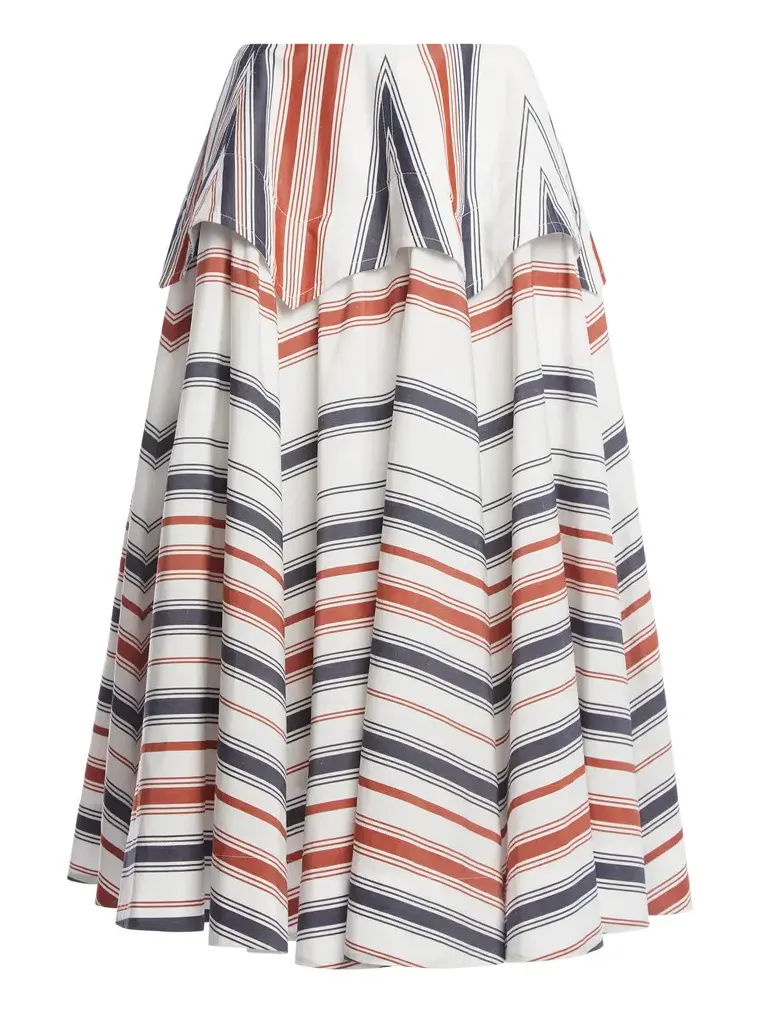 Drop-Waist Cotton-Linen Midi Skirt