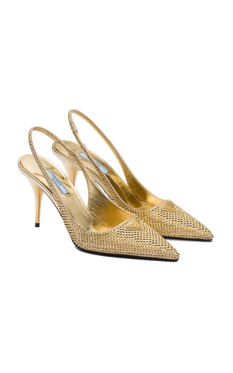 Prada Crystal-Embellished Satin Slingback Pumps | Thumbnail 3