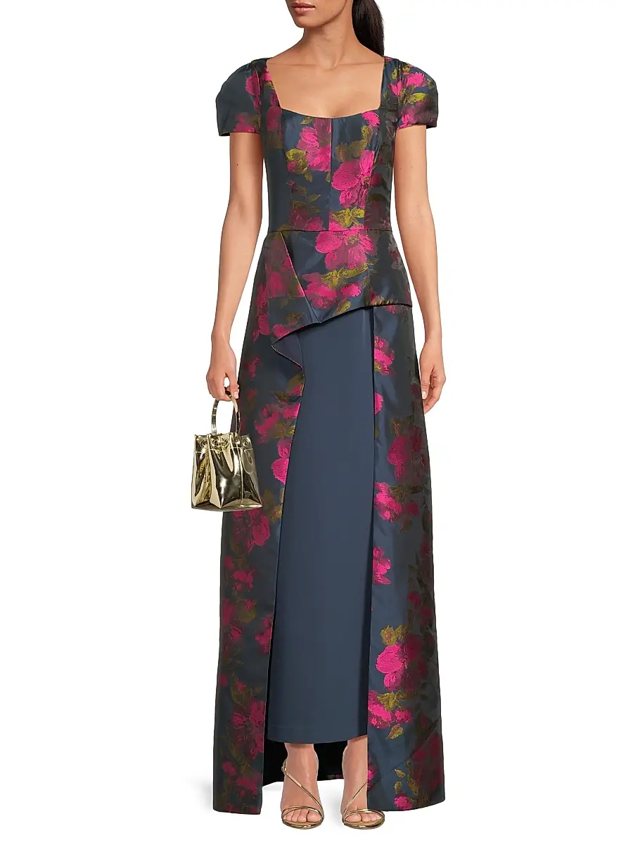 Kay Unger Women's Gene Floral Asymmetric Walk-Thru Gown | Thumbnail 2