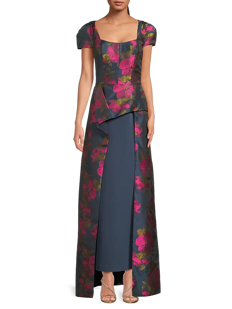 Kay Unger Women's Gene Floral Asymmetric Walk-Thru Gown | Thumbnail 3