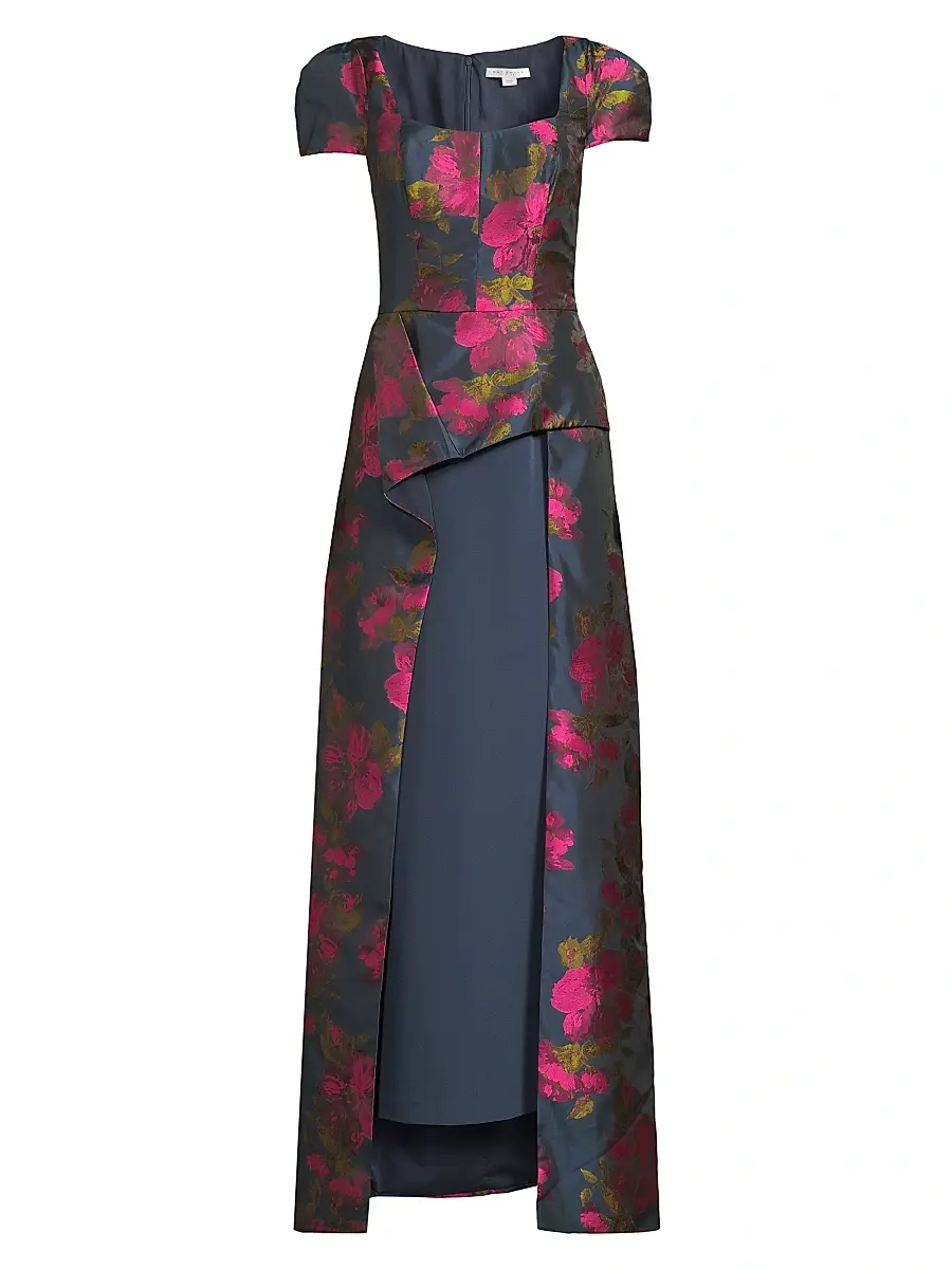 Kay Unger Women's Gene Floral Asymmetric Walk-Thru Gown - Wild Berry Blue Opal | Image 1 Kay Unger Women's Gene Floral Asymmetric Walk-Thru Gown - Wild Berry Blue Opal | Image 1