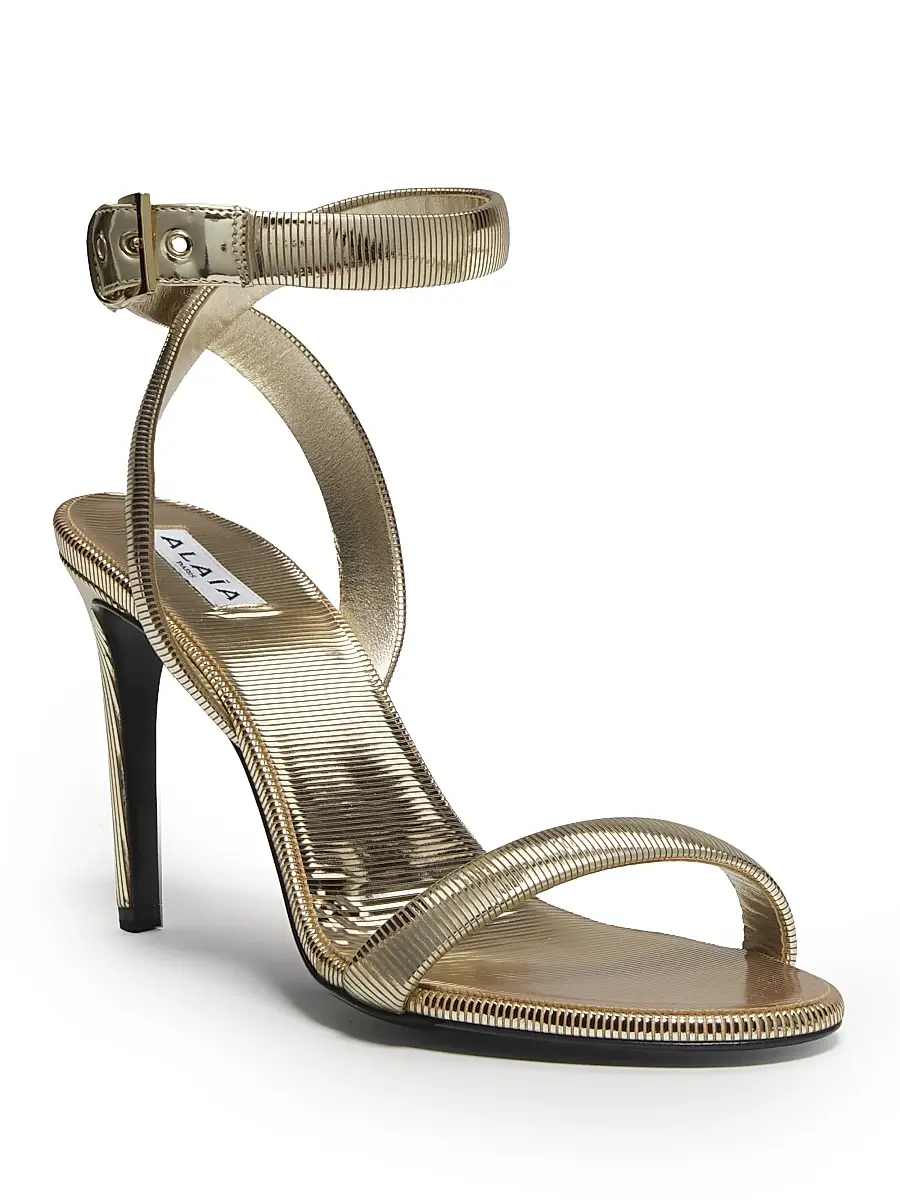 ALAIA Women's 90MM Textured Leather Sandals - Platine | Thumbnail 2
