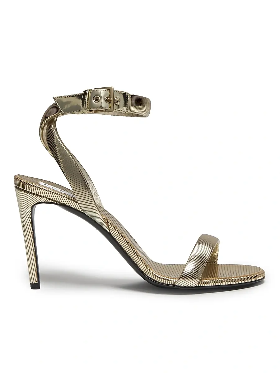 Women's 90MM Textured Leather Sandals - Platine Women's 90MM Textured Leather Sandals - Platine