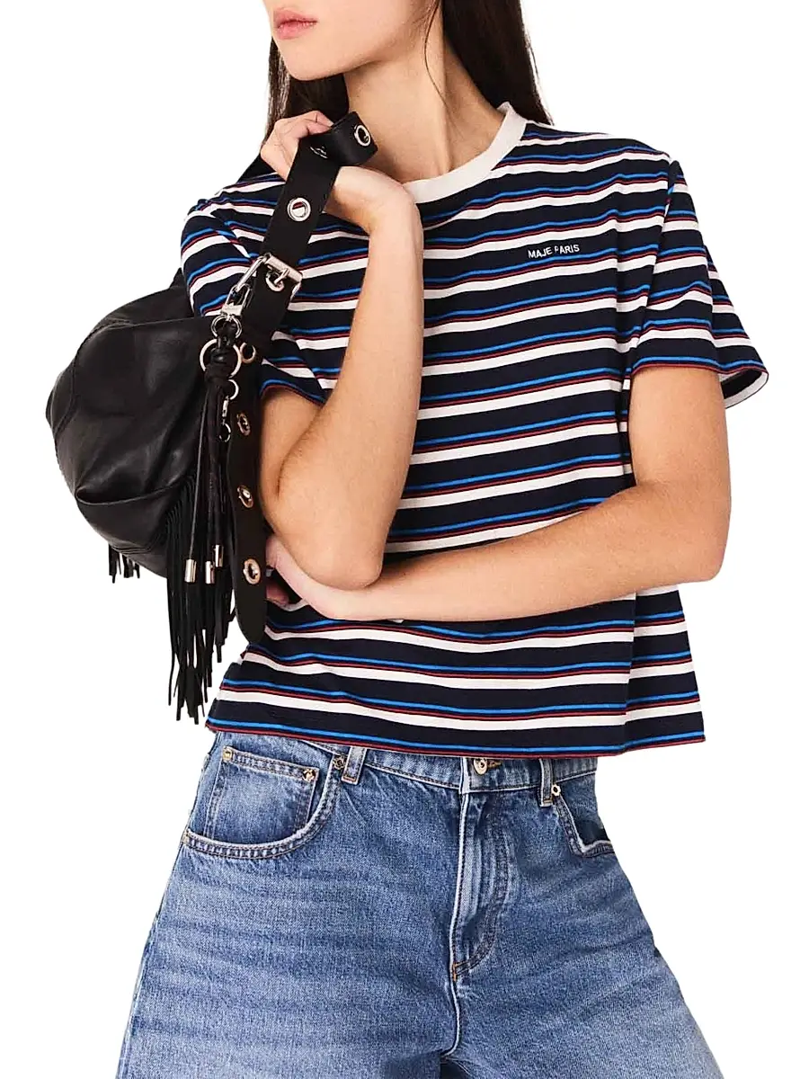 Maje Women's Striped T Shirt - White Navy | Thumbnail 2