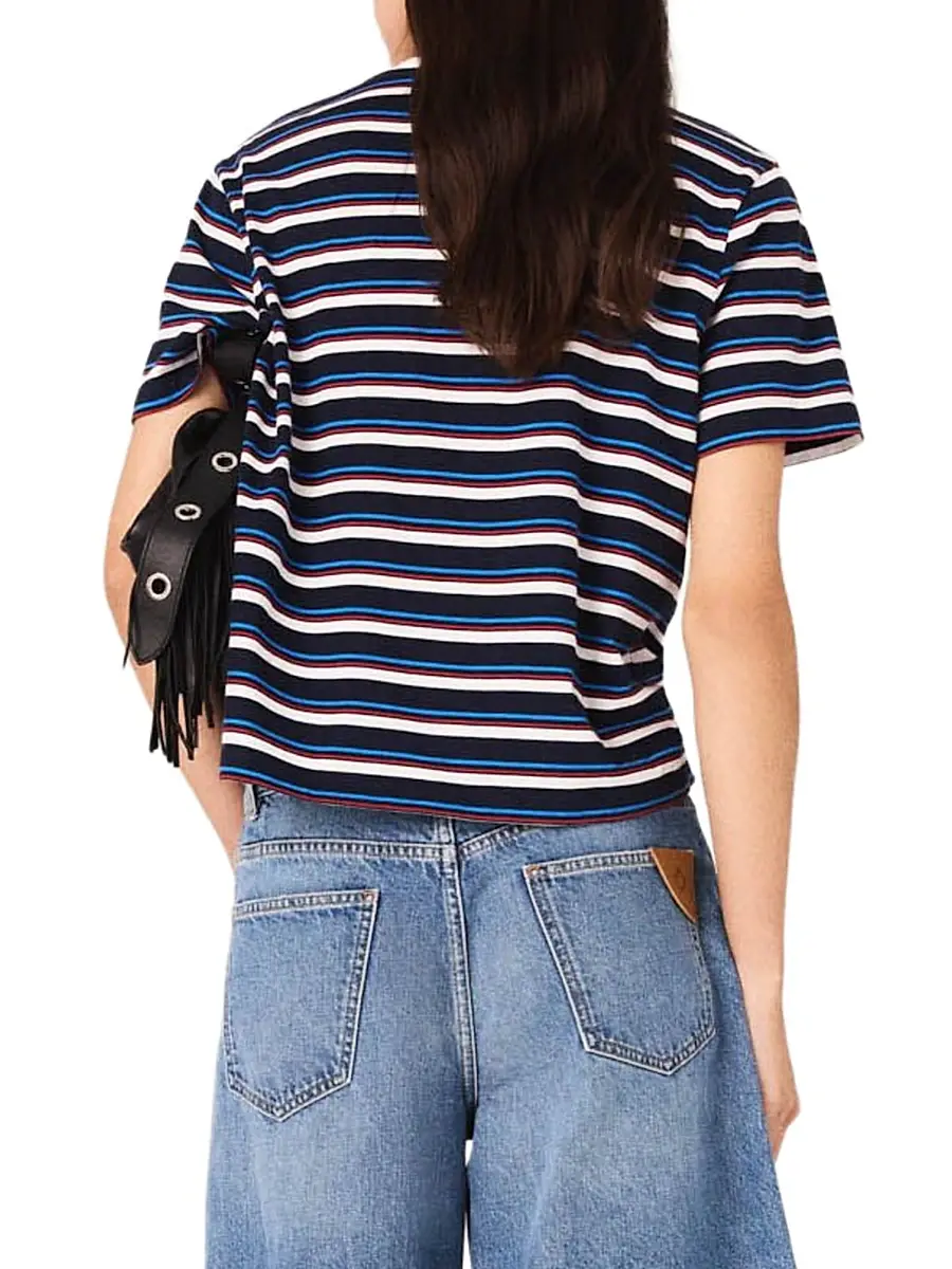Maje Women's Striped T Shirt - White Navy | Thumbnail 3