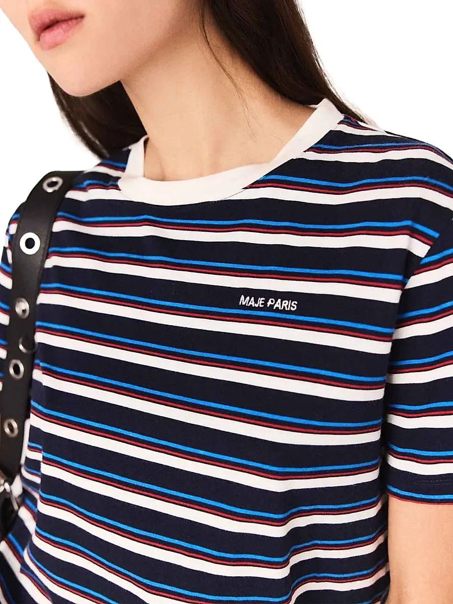 Maje Women's Striped T Shirt - White Navy | Thumbnail 4
