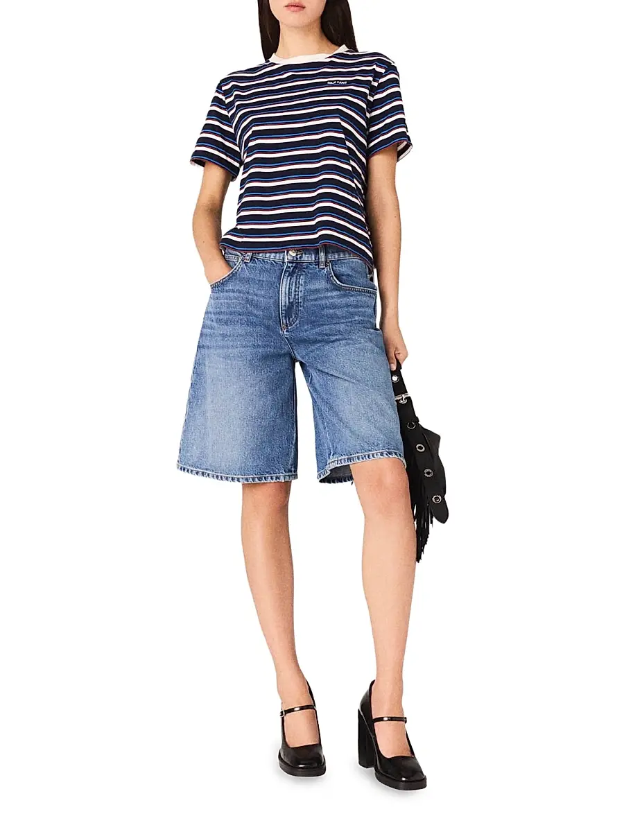 Maje Women's Striped T Shirt - White Navy | Thumbnail 5