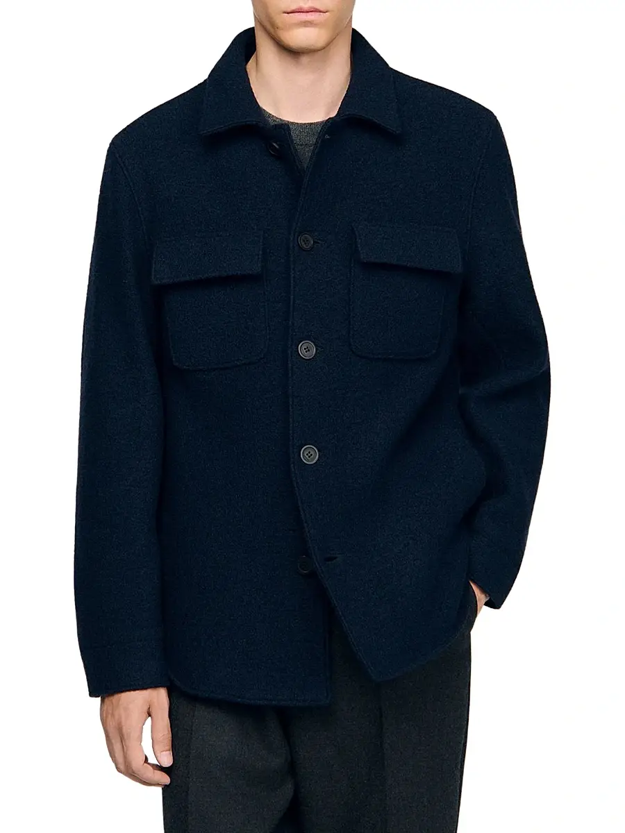 Sandro Men's Wool Overshirt - Midnight Blue | Thumbnail 2 Sandro Men's Wool Overshirt - Midnight Blue | Thumbnail 2