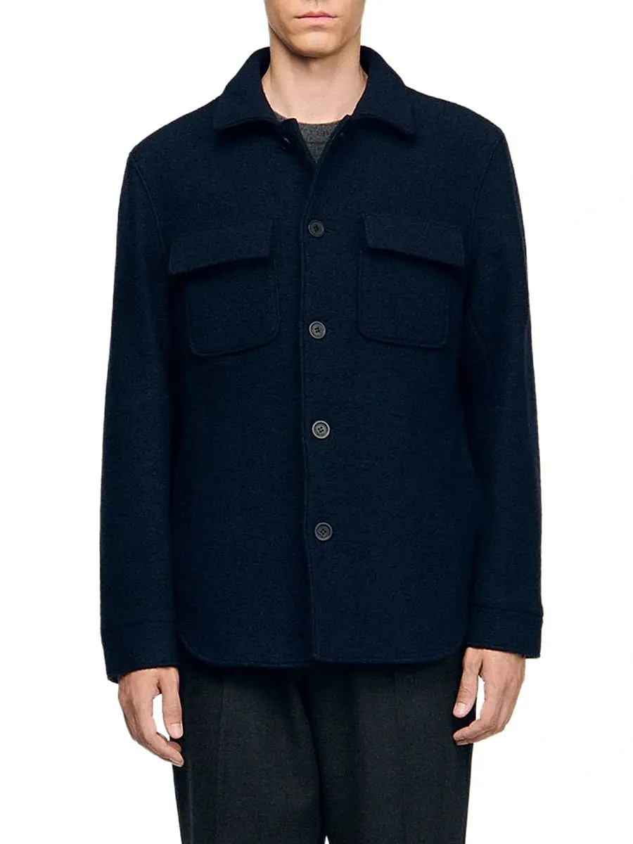 Sandro Men's Wool Overshirt - Midnight Blue | Thumbnail 4 Sandro Men's Wool Overshirt - Midnight Blue | Thumbnail 4