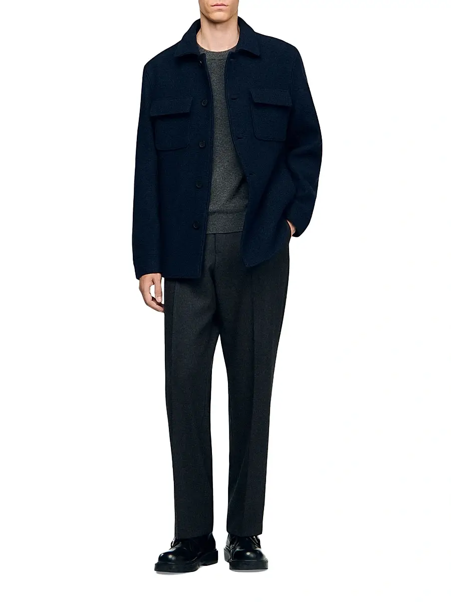 Sandro Men's Wool Overshirt - Midnight Blue | Thumbnail 6 Sandro Men's Wool Overshirt - Midnight Blue | Thumbnail 6