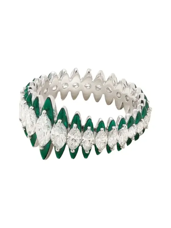 Marquise Coronal 18-karat White Gold, Enamel And Diamond Ring - Green