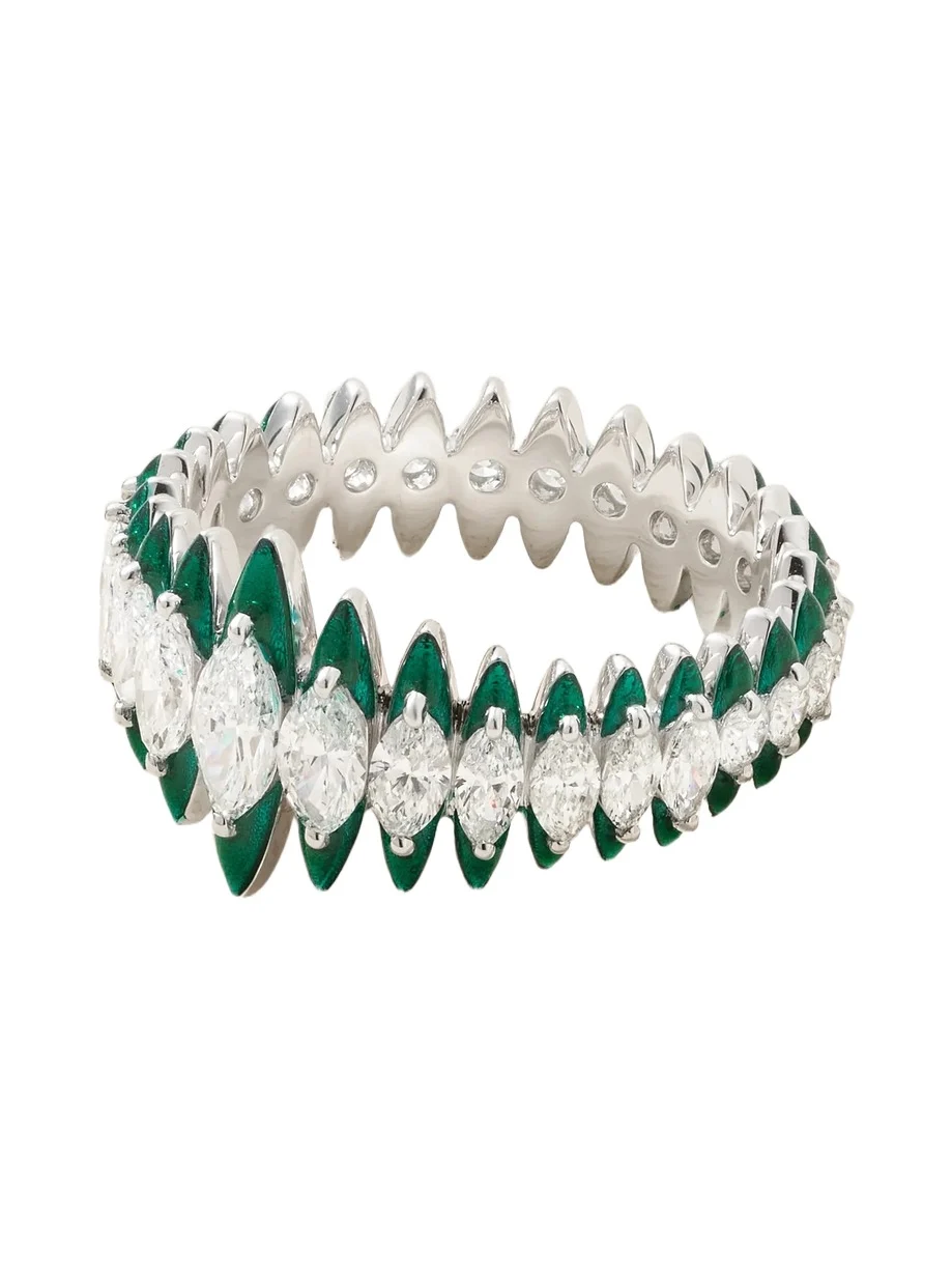 Kamyen Marquise Coronal 18-karat White Gold, Enamel And Diamond Ring - Green