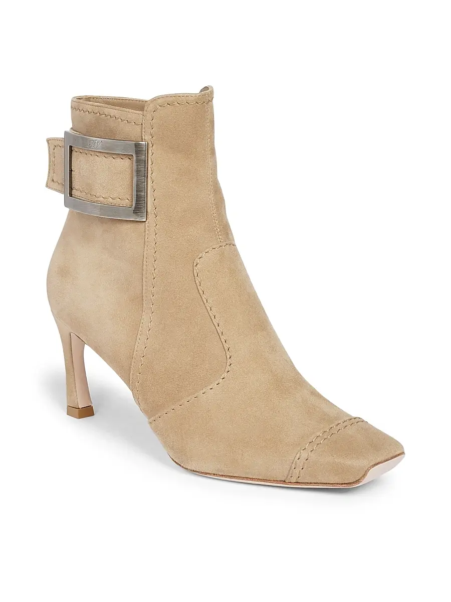 Roger Vivier Women's Trompette 70MM Suede Booties - Tabacco Chiaro | Thumbnail 2
