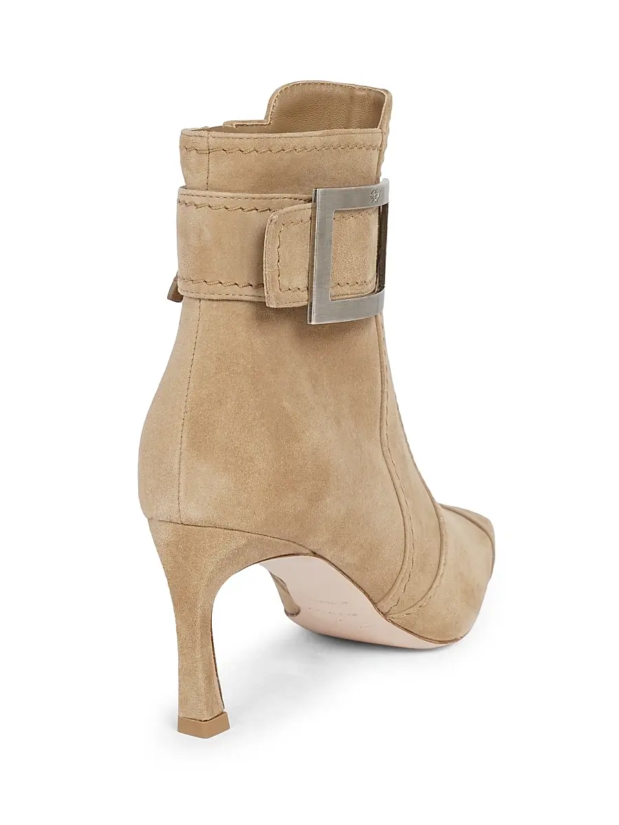 Roger Vivier Women's Trompette 70MM Suede Booties - Tabacco Chiaro | Thumbnail 3