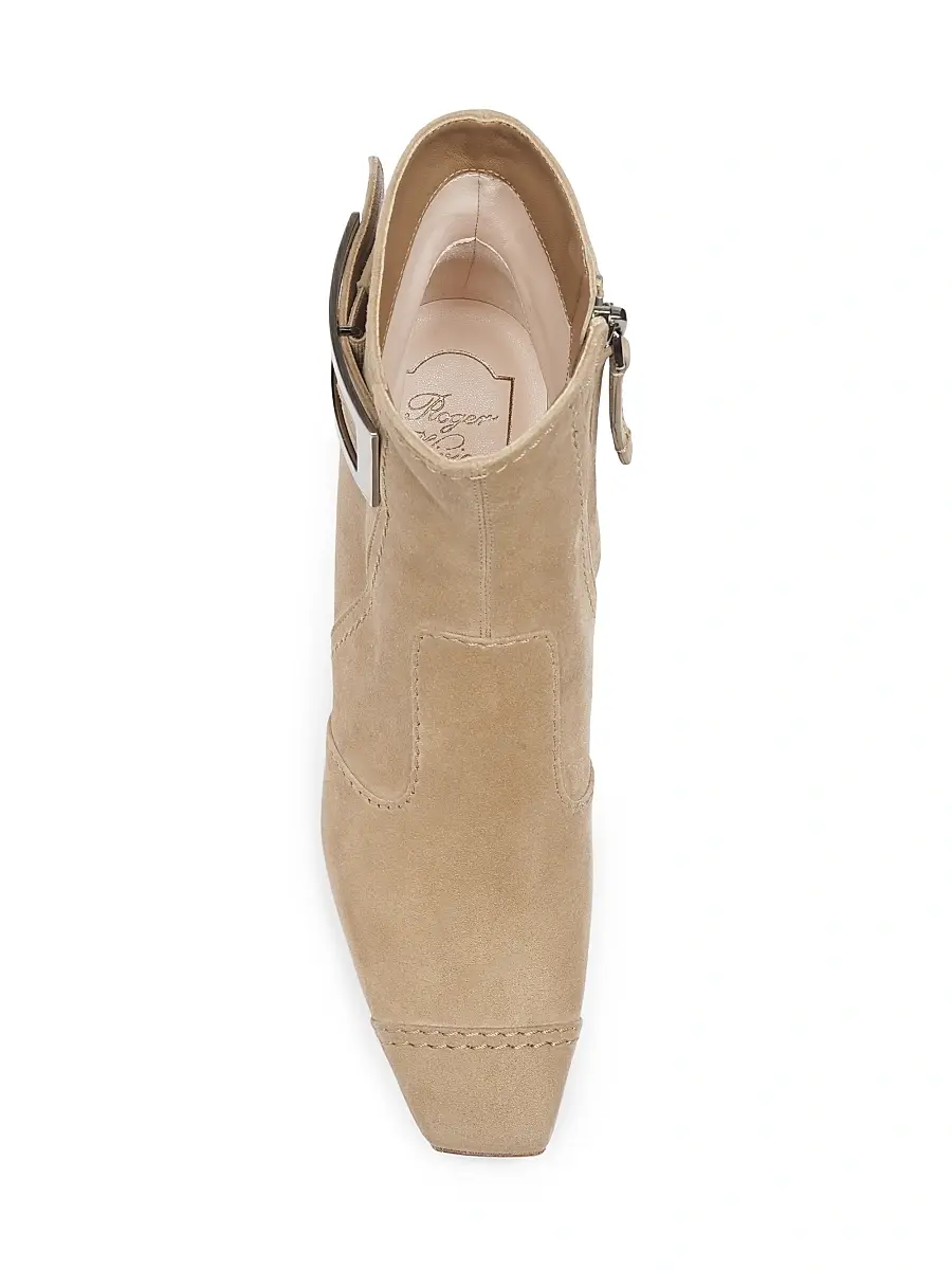 Roger Vivier Women's Trompette 70MM Suede Booties - Tabacco Chiaro | Thumbnail 4