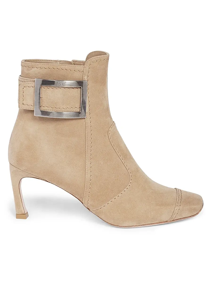Roger Vivier Women's Trompette 70MM Suede Booties - Tabacco Chiaro | Image 1 Roger Vivier Women's Trompette 70MM Suede Booties - Tabacco Chiaro | Image 1