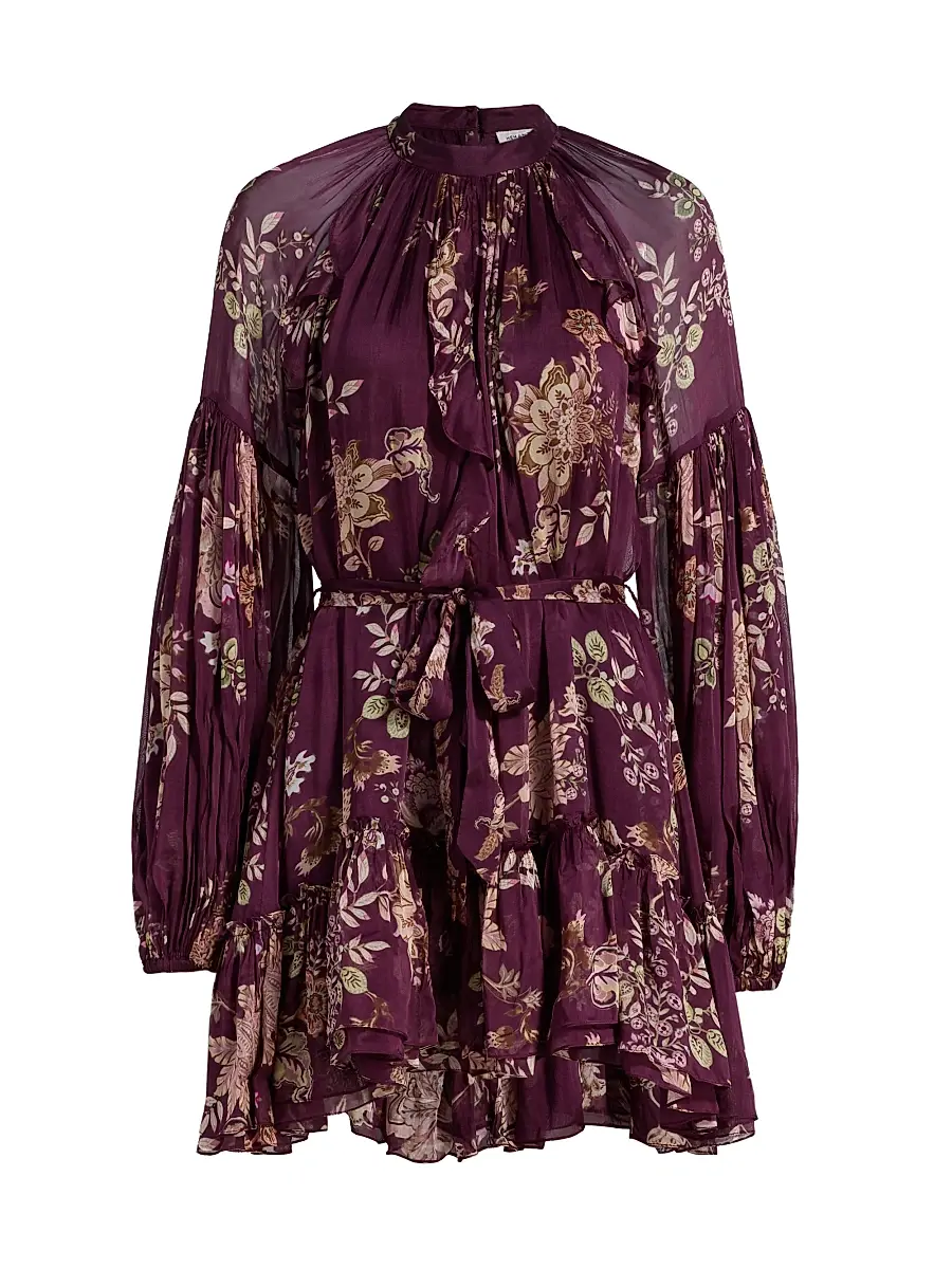Hemant & Nandita Women's Savi Ruffled Floral Minidress - Burgundy Floral | Image 1 Hemant & Nandita Women's Savi Ruffled Floral Minidress - Burgundy Floral | Image 1