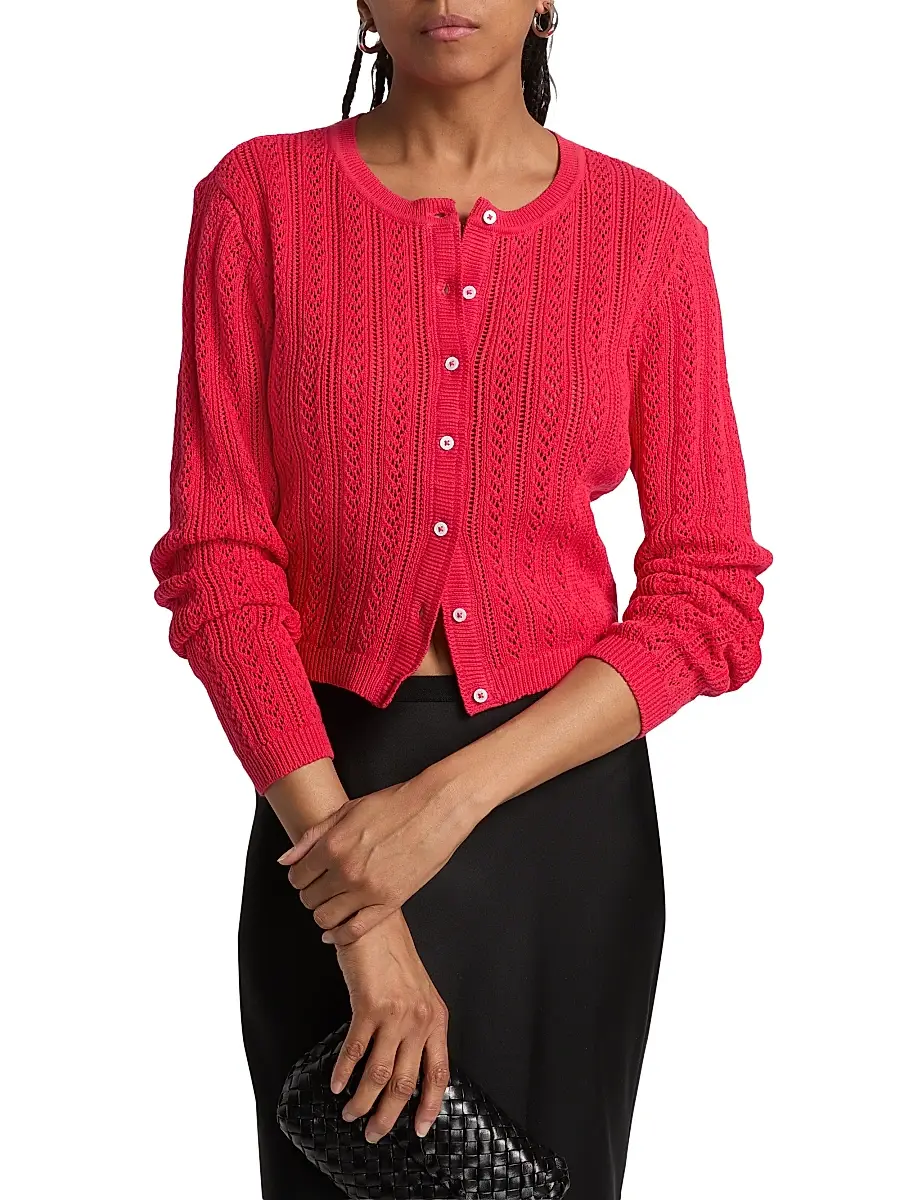 Cami NYC Women's Dresden Cotton Pointelle-Knit Crop Cardigan | Thumbnail 3 Cami NYC Women's Dresden Cotton Pointelle-Knit Crop Cardigan | Thumbnail 3