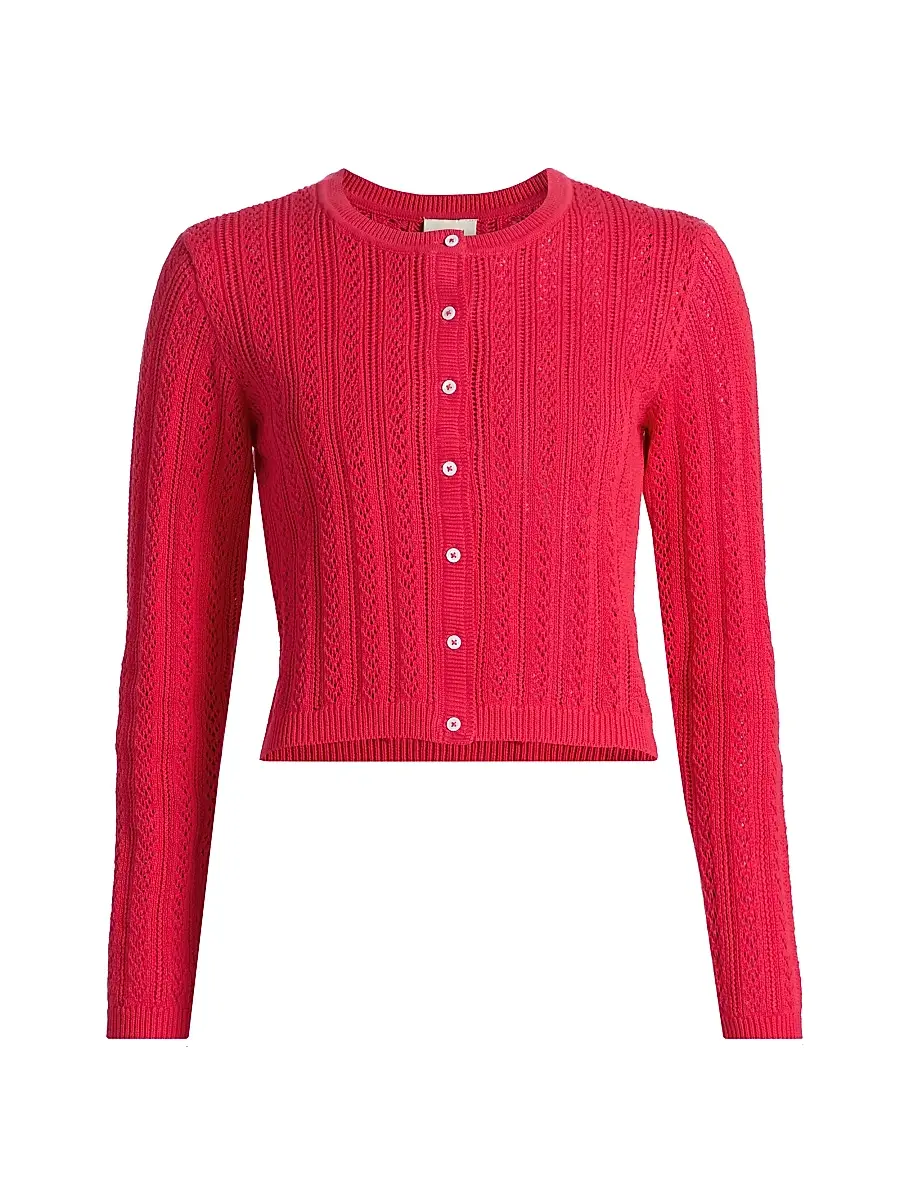 Cami NYC Women's Dresden Cotton Pointelle-Knit Crop Cardigan - Candy Apple | Image 1 Cami NYC Women's Dresden Cotton Pointelle-Knit Crop Cardigan - Candy Apple | Image 1