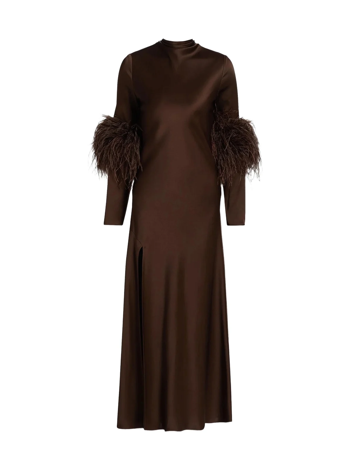 Women's Satin Feather-Cuff Draped Gown Women's Satin Feather-Cuff Draped Gown