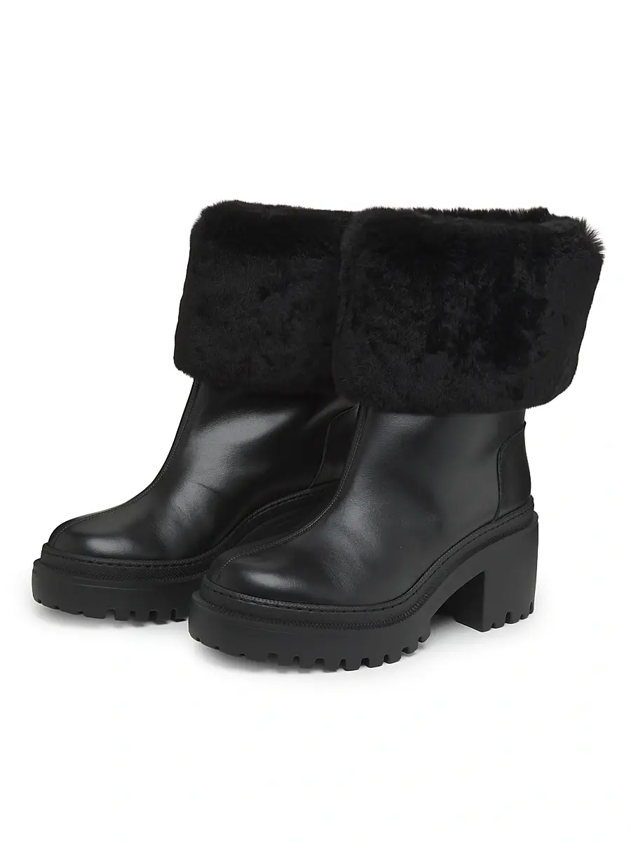 Giuseppe Zanotti Women's 70MM Shearling-Cuff Leather Platform Booties | Thumbnail 2