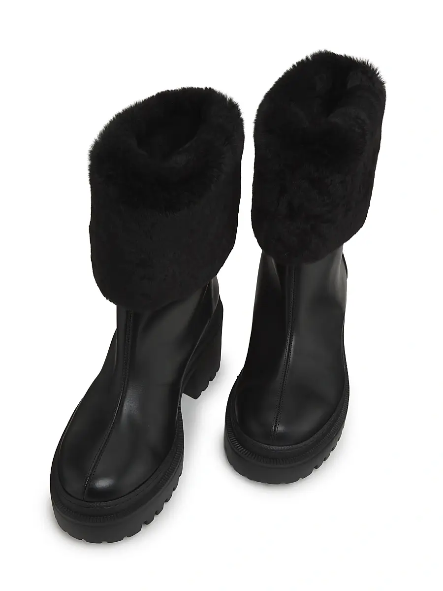 Giuseppe Zanotti Women's 70MM Shearling-Cuff Leather Platform Booties | Thumbnail 4