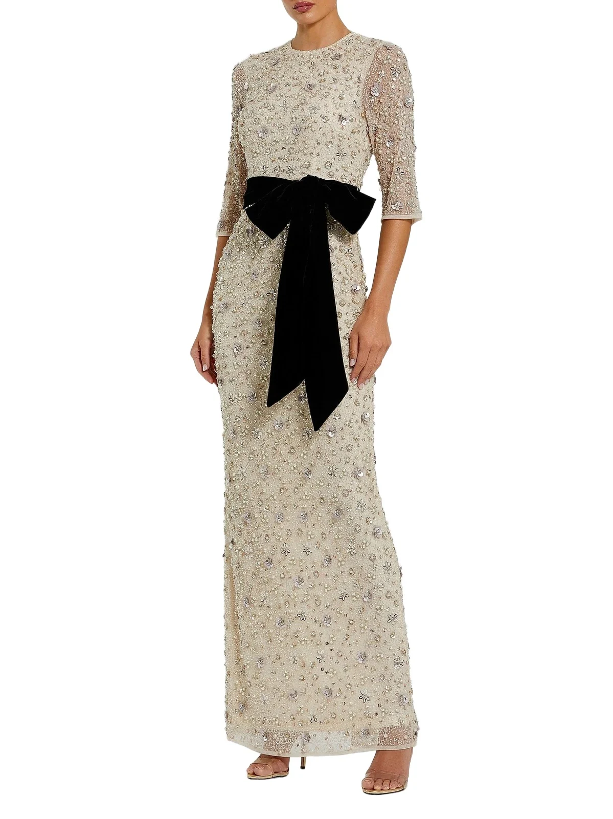 Women's Beaded Bow Column Gown