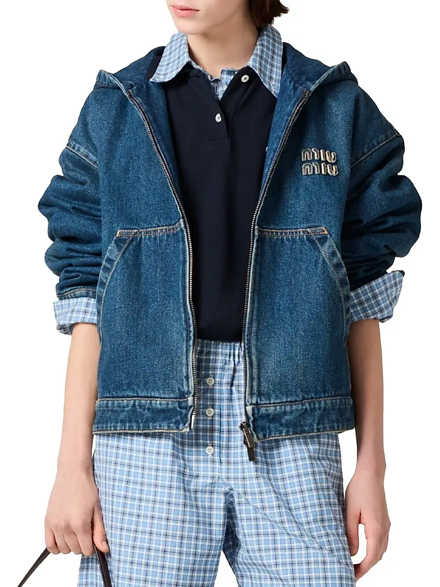 Miu Miu Women's Denim Hoodie Jacket | Thumbnail 2 Miu Miu Women's Denim Hoodie Jacket | Thumbnail 2