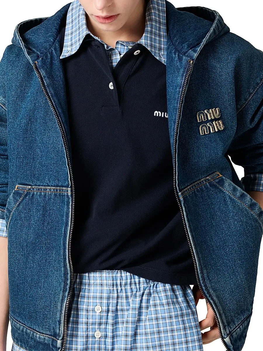 Miu Miu Women's Denim Hoodie Jacket | Thumbnail 4 Miu Miu Women's Denim Hoodie Jacket | Thumbnail 4