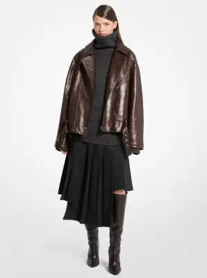 Michael Kors Collection Washed Leather Moto Jacket | Thumbnail 3 Michael Kors Collection Washed Leather Moto Jacket | Thumbnail 3