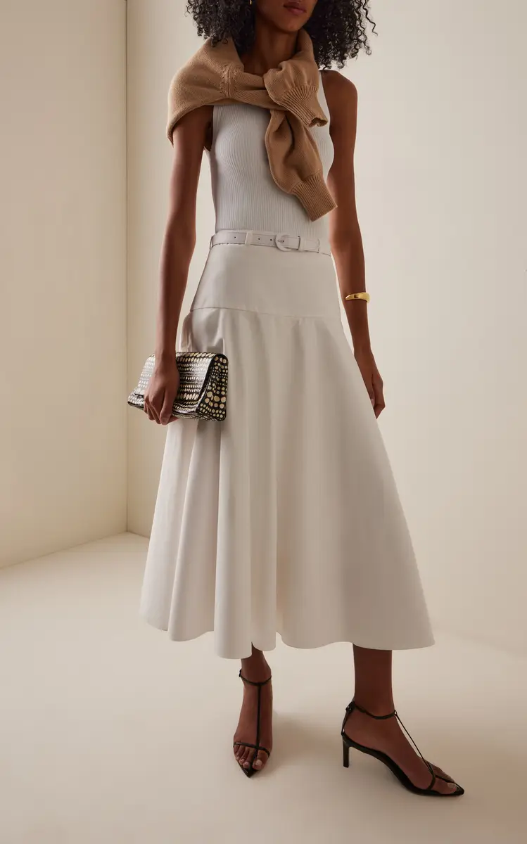 Brandon Maxwell Exclusive RIviera Belted Cotton Midi Skirt | Thumbnail 2 Brandon Maxwell Exclusive RIviera Belted Cotton Midi Skirt | Thumbnail 2