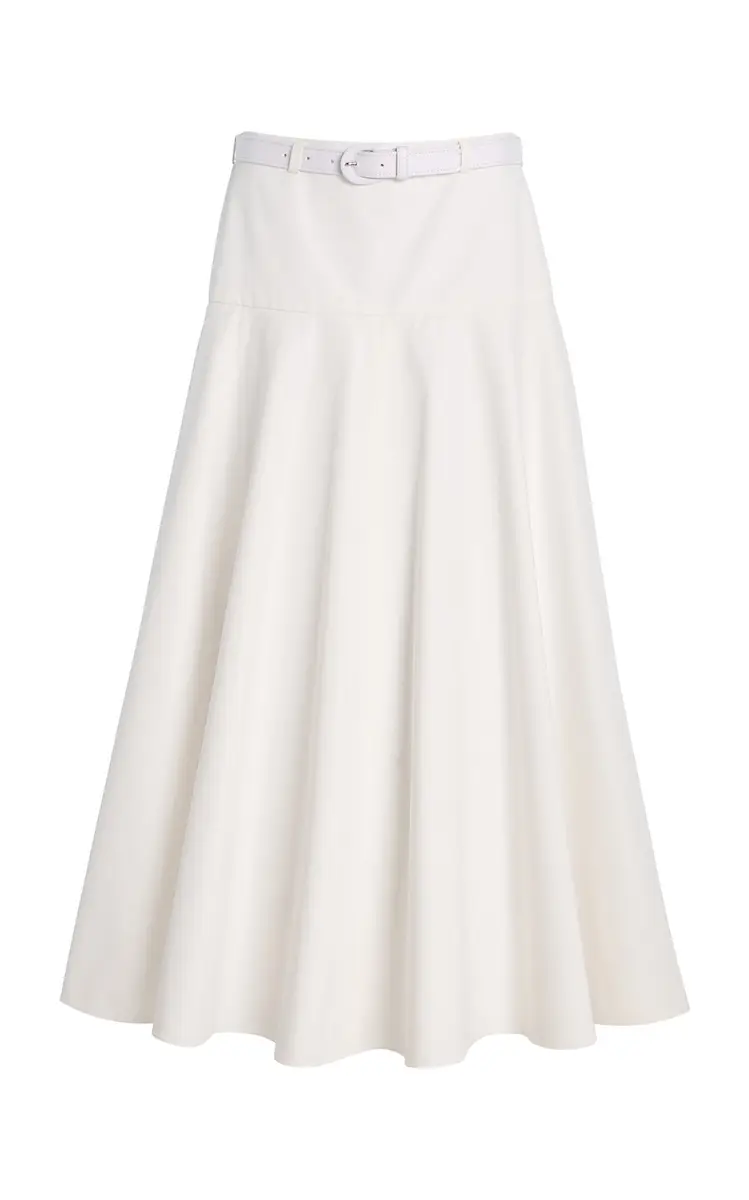 Brandon Maxwell Exclusive RIviera Belted Cotton Midi Skirt