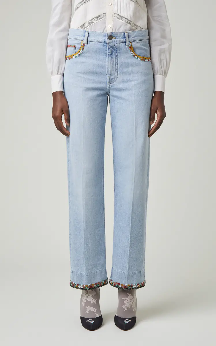 Valentino Garavani Embroidered Mid-Rise Straight-Leg Jeans | Thumbnail 3 Valentino Garavani Embroidered Mid-Rise Straight-Leg Jeans | Thumbnail 3