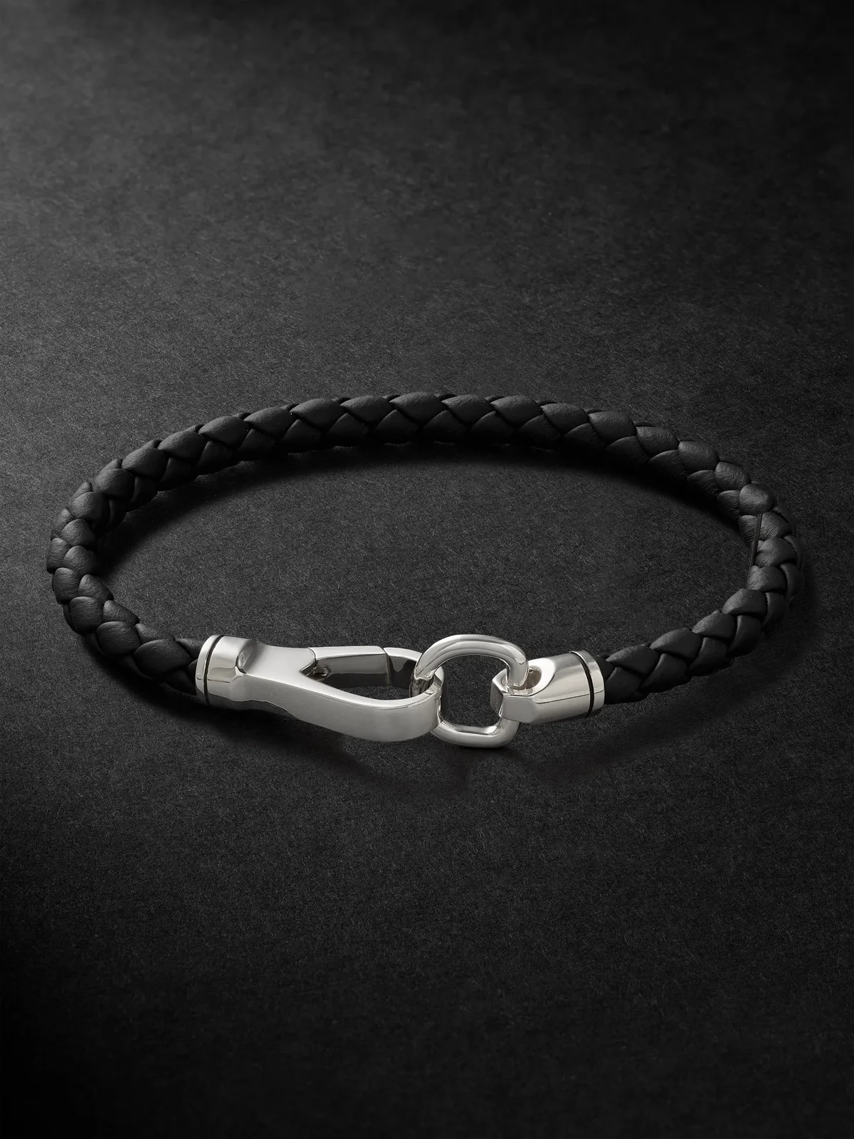 Braided Leather and Sterling Silver Bracelet - Men