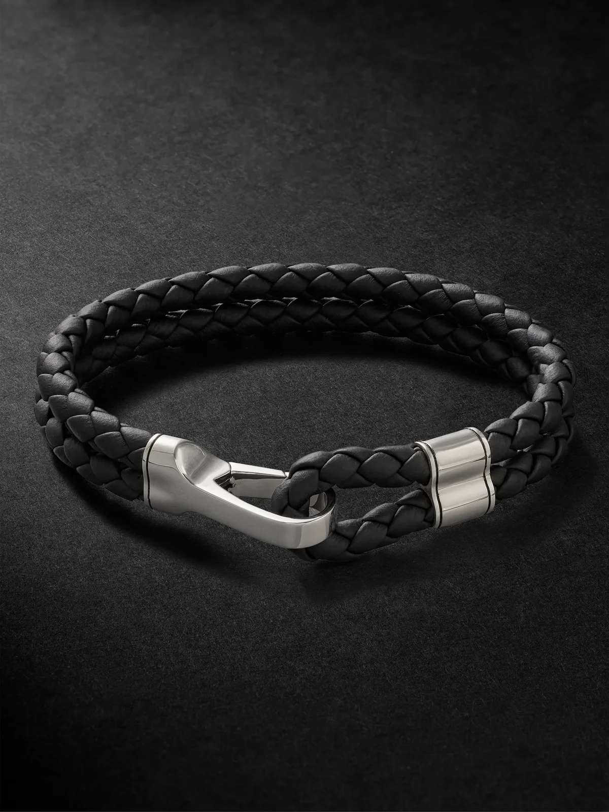 Braided Leather and Sterling Silver Bracelet - Men